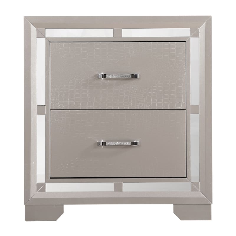 2-Drawer Wooden Nightstand with Mirror - 28" - Silver