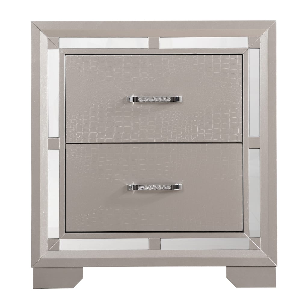 2-Drawer Wooden Nightstand with Mirror - 28" - Silver
