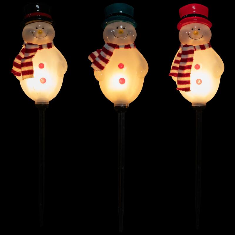 Lighted Snowmen Christmas Pathway Markers - Clear Lights - 4.5' White Wire - 3ct