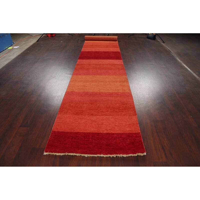 Striped Contemporary Oriental Gabbeh Kashkoli Wool Runner Rug Handmade - 3'1" x 15'7"