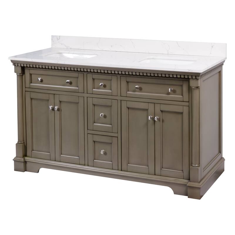 KitchenBathCollection Sydney 60" Double Bathroom Vanity with Engineered Marble Top