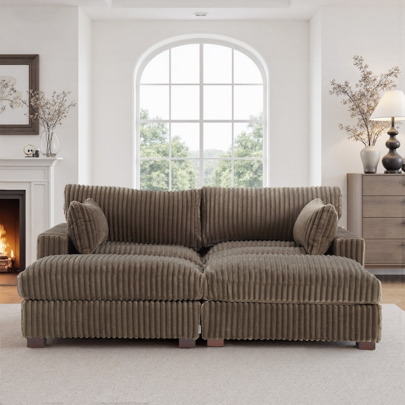 Oversied Plush Corduroy Fabric Modular Sectional Sofa with Chaise, Ottoman