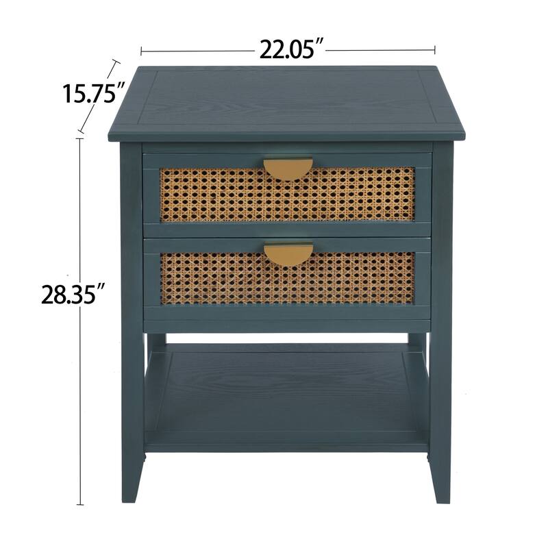 2 Drawer Side table, Naturel Rattan, End table, Suitable for bedroom, living room, study