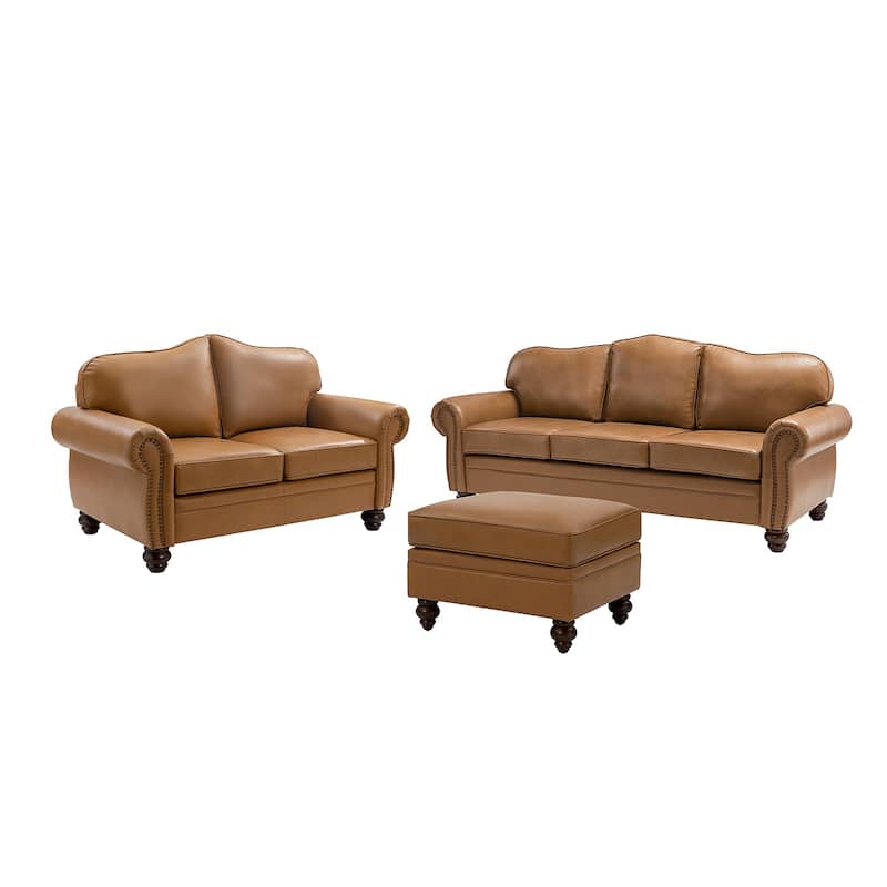 Filomena Transitional 5 Piece Genuine Leather Living Room Set Sofa with Rolled Arms by HULALA HOME