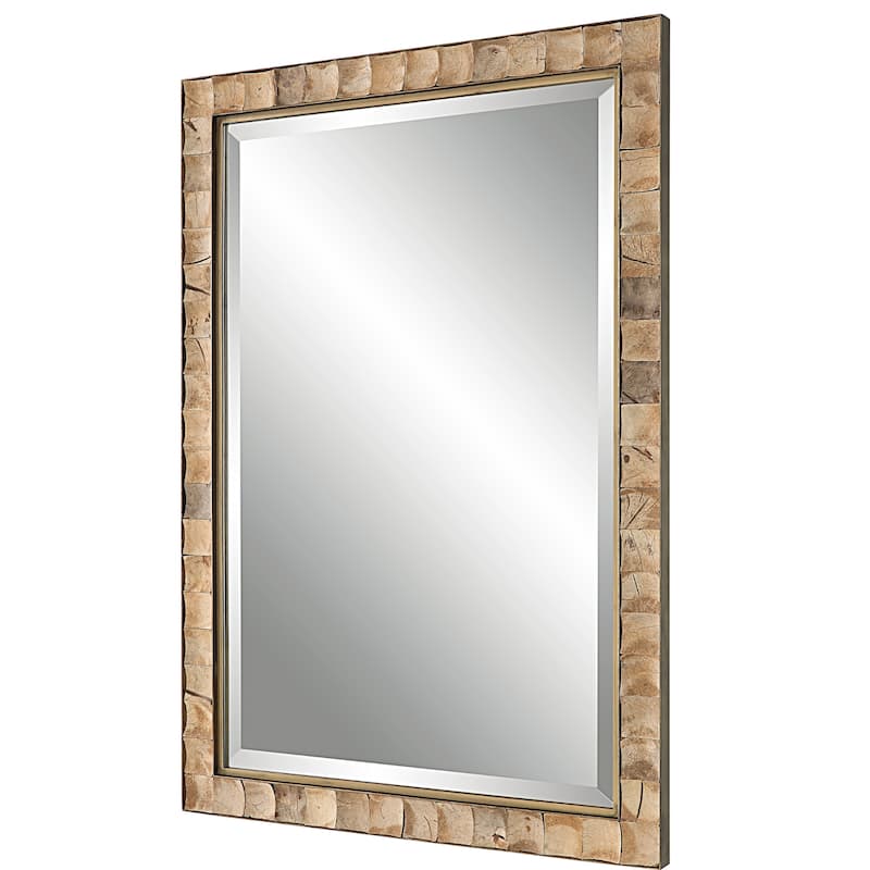 Coconut Shell Framed Wall Mirror - 39.5" - Brown and Gold