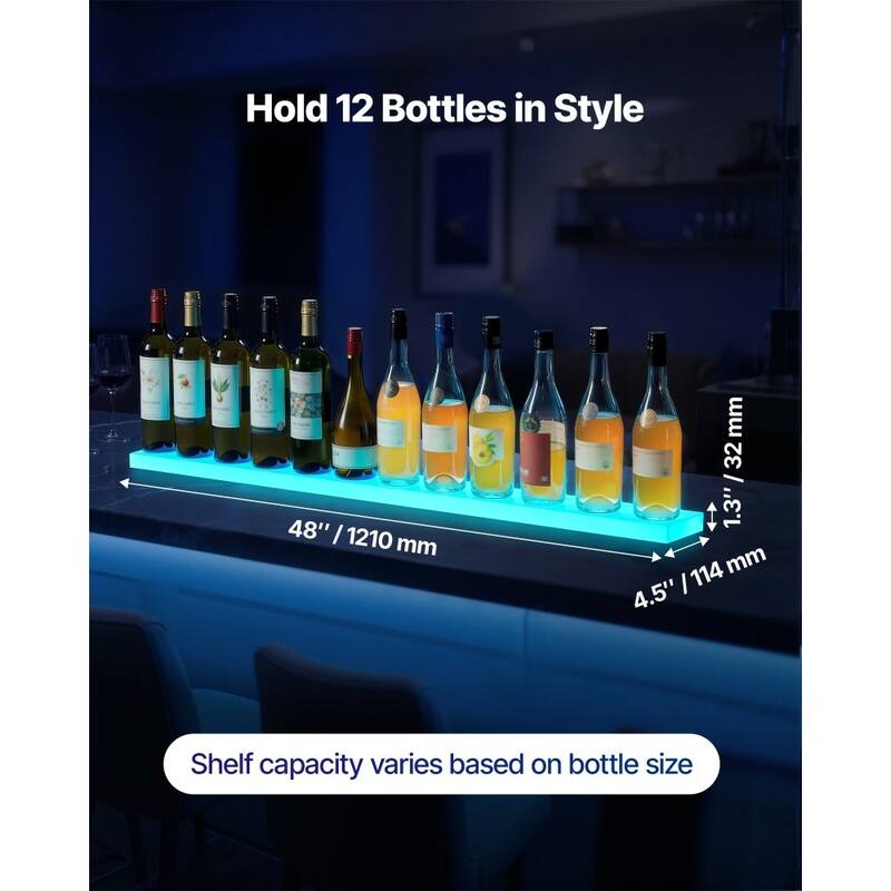 Acrylic LED Wine Bottle Shelf Wall-Mount with Remote
