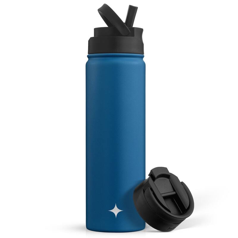 JoyJolt Triple Insulated Stainless Steel Water Bottle with Flip Lid & Sport Straw Lid - 22 oz