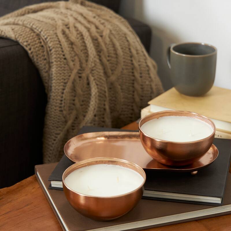 Gold or Silver or Copper Metal Scented 12 oz 2 Wick Candle with White Wax (Set of 2) - Copper