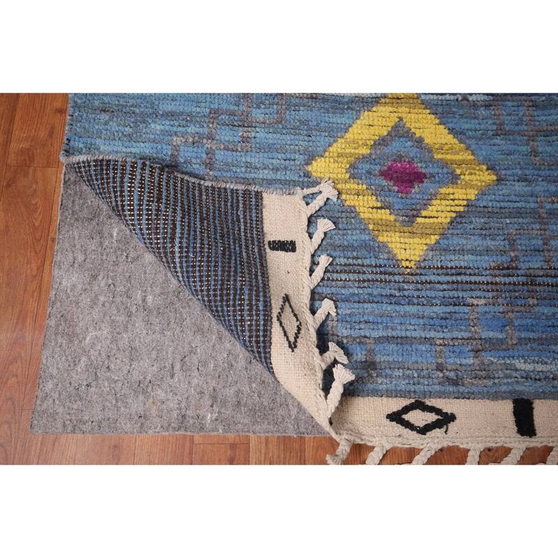 Blue Geometric Moroccan Large Area Rug Hand-Knotted Wool Carpet - 12'1"x 18'5"