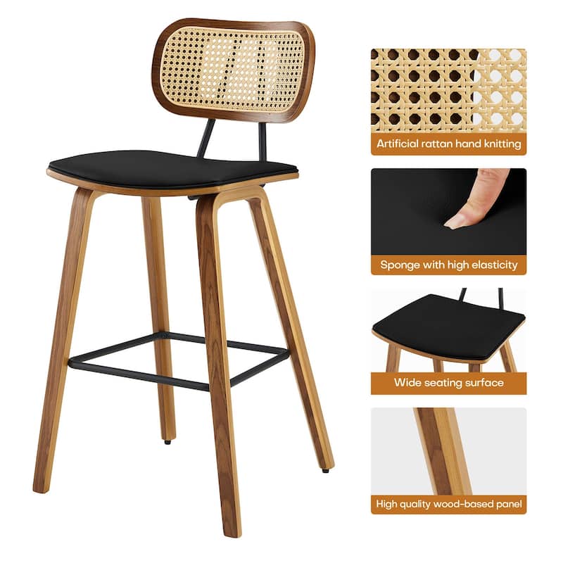 26" Upholstered Wood Counter Height Bar Stools - 17.7"W x 19.5"D x 35.1"H
