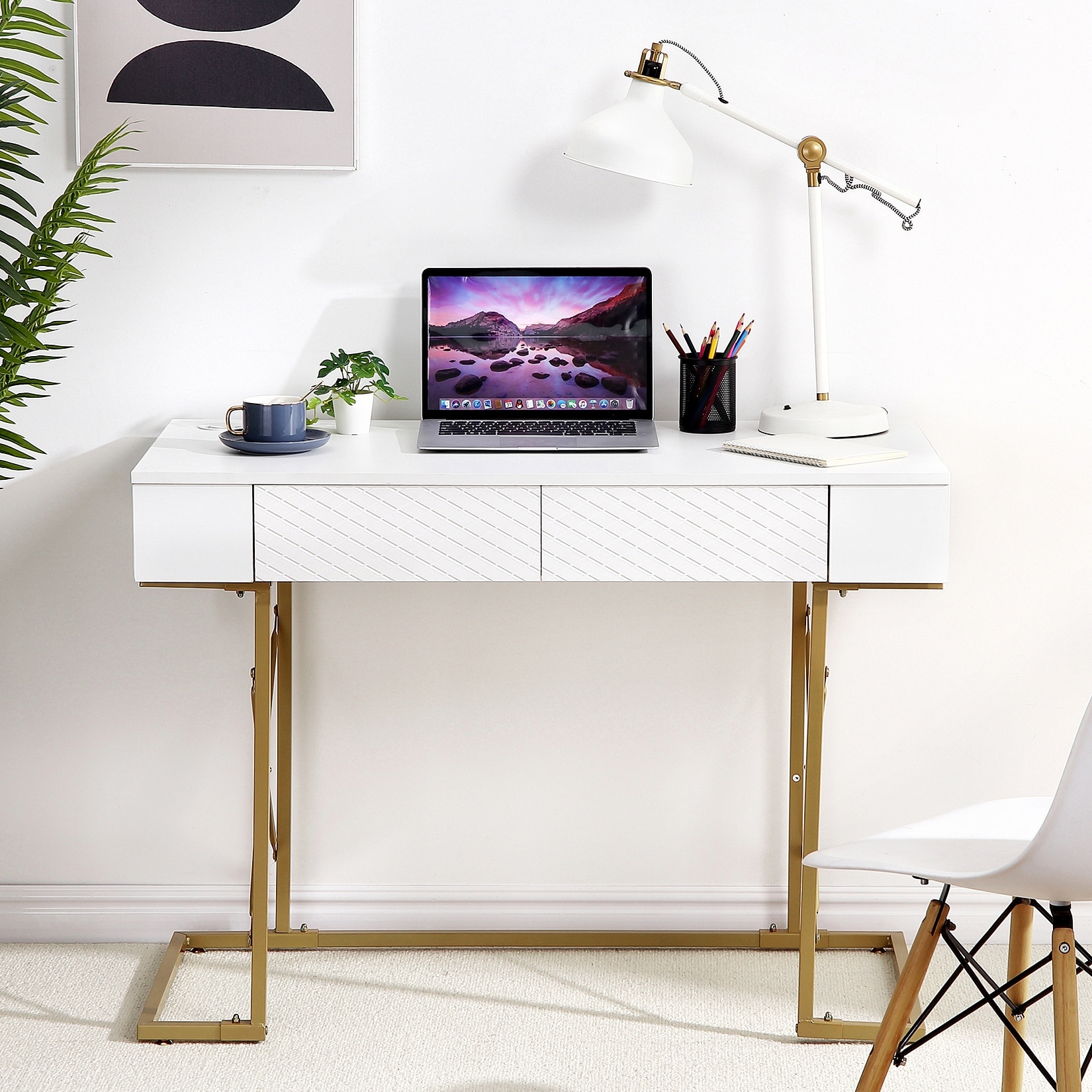 42 Inch Home Office Desk Mid Century Modern Desk Makeup Vanity