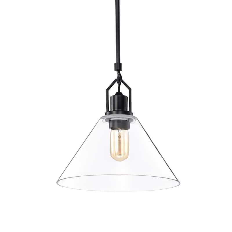 Matte Black 1-Light 12 in. Modern Pendant with Clear Cone Glass Shade