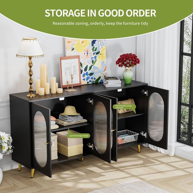 Grondin Modern Minimalist Wooden Sideboard Buffet Storage Cabinet with 4 Acrylic Doors and Interior Adjustable Shelves
