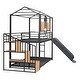 preview thumbnail 10 of 14, Contemporary Twin Over Twin Metal Bunk Bed, Housebed with Slide and Storage Stair, Maximized Space, Black with Black Slide
