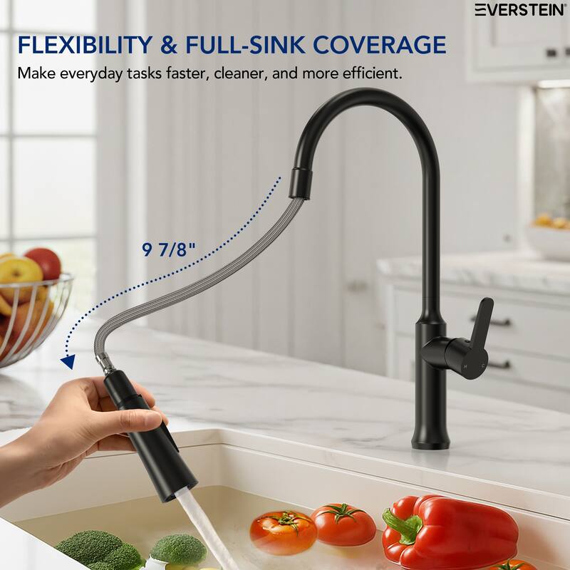 Single Handle Pull Down Kitchen Faucet with Sprayer Brass Swivels 360° Kitchen Faucet