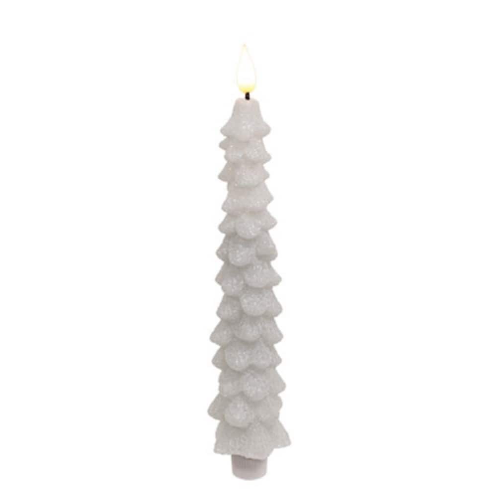 Glittered Christmas Tree LED Taper Candle with Timer Function - 1.50" x 1.50" x 9.75"