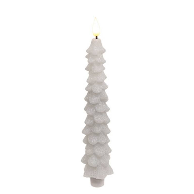Glittered Christmas Tree LED Taper Candle with Timer Function - 1.50" x 1.50" x 9.75" - White