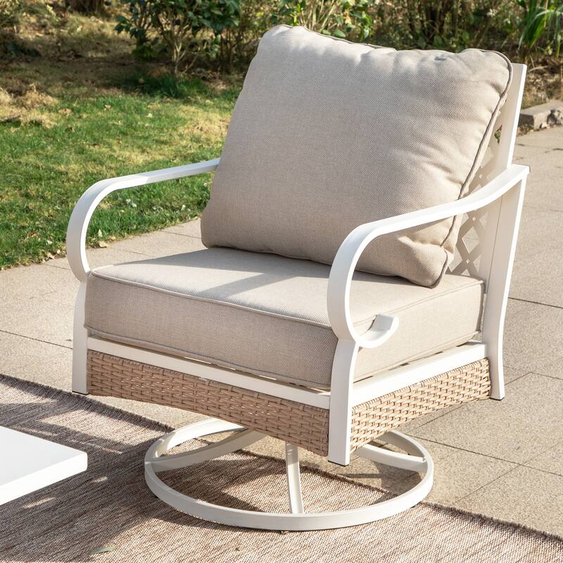 MAISON ARTS 7-Seat Patio Conversation Set, 2/4 x Cushioned Metal Chair, 1 x 2-Seat Sofa,1 x 3-Seat Sofa with Coffee Table