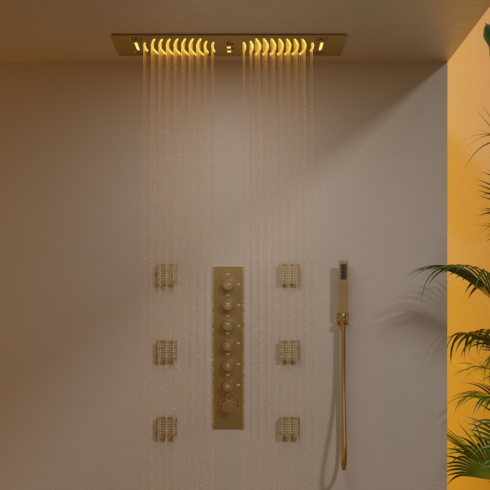 GRANDJOY LED Shower System 28" Luxury Shower Head with 6 Body Jets