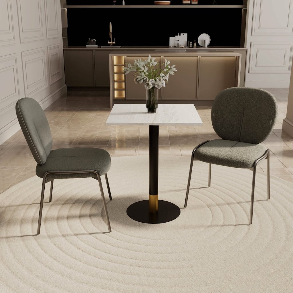 Vail Square Dining Table with 24 in. MDF Tabletop in Black Stainless Steel Round Pedestal Base with Gold Accent Kitchen Table