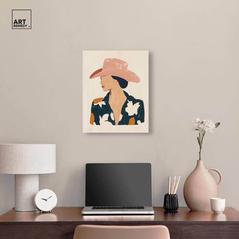 Woman in the Pink Hat Canvas by Art Remedy, Gallery Wrapped