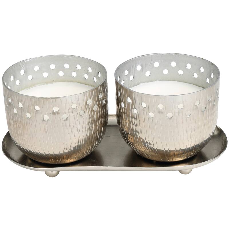 Gold or Copper or Silver Metal Scented Cutout Spotted 7 oz 1 Wick Candle with White Wax (Set of 2)
