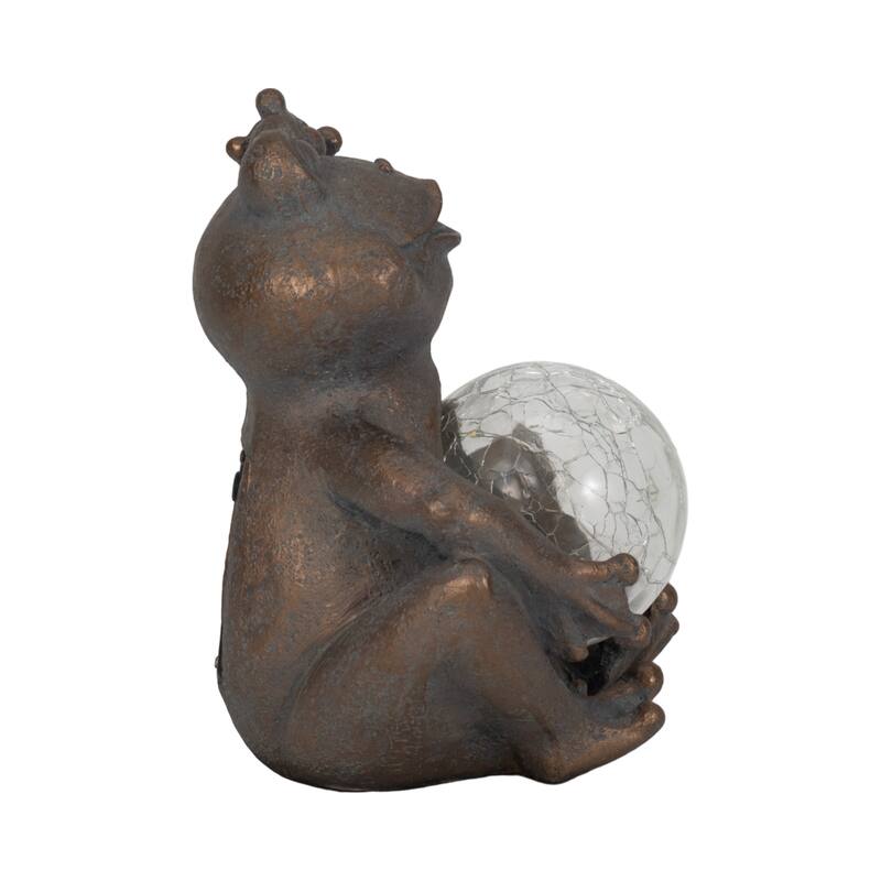 Sagebrook Home's 7-inch Polyresin Frog with Glowing Solar Orb in Antique Copper