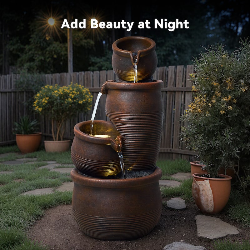 Polyresin Outdoor Hand Crafted Weather Resistant Fountain with LED Lights