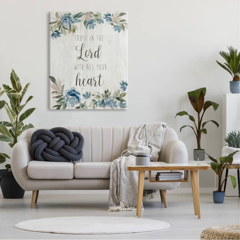 Stupell Trust in the Lord Motivational Phrase Blue Flower Blossoms Canvas Wall Art