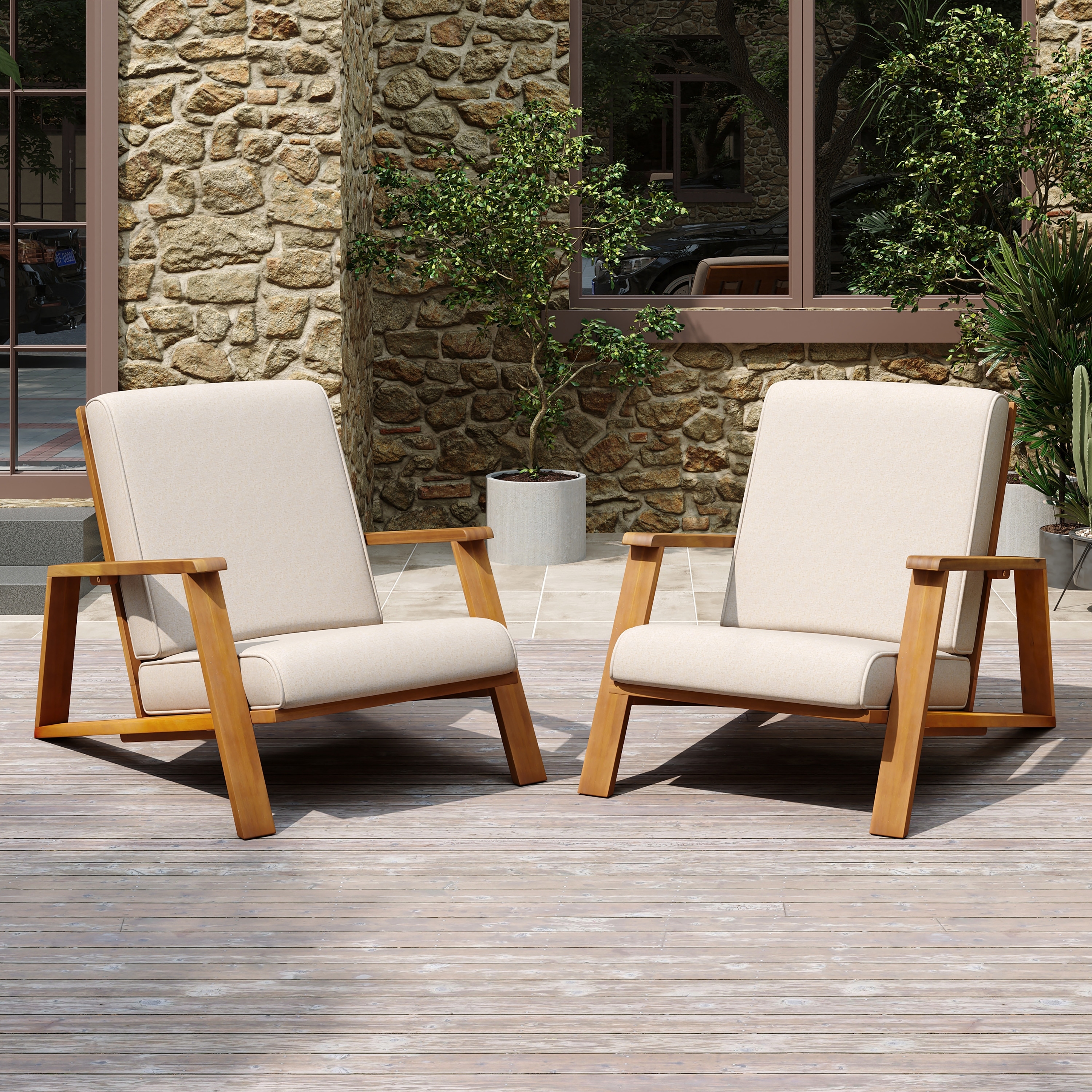 Paloma Acacia Wood Outdoor Club Chairs with Cushions (Set of 2) by