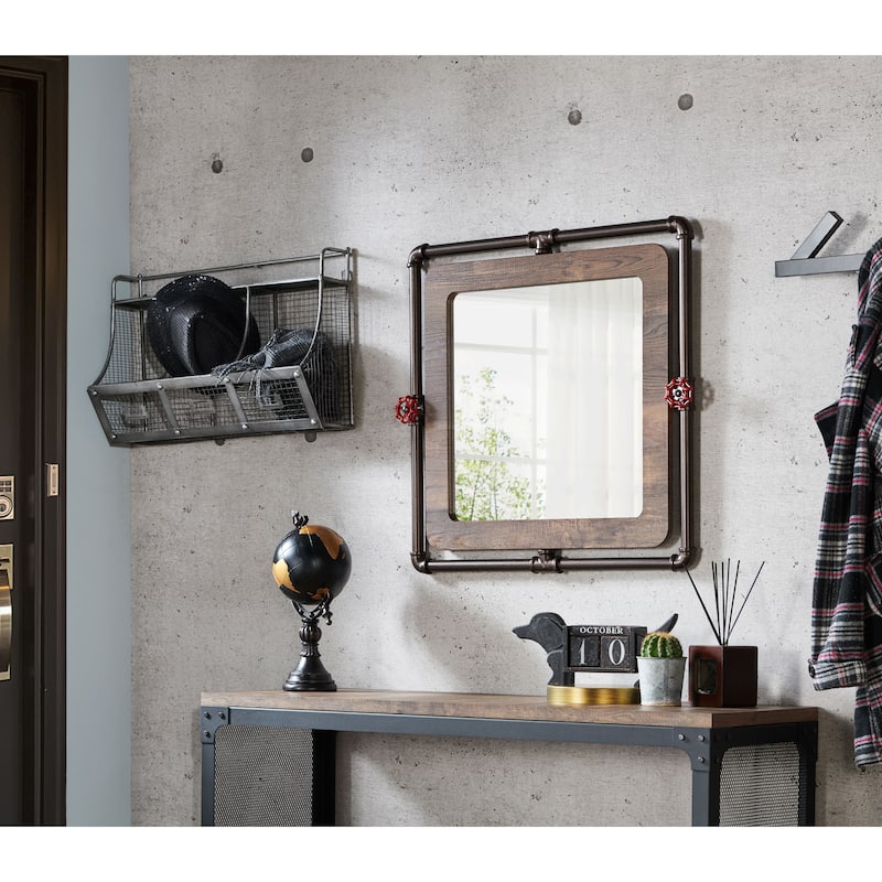 DH BASIC Industrial Pipe and Water Valve Accent Wall Mirror by Denhour - Small - Reclaimed Oak