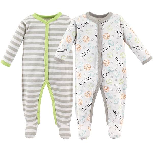 slide 1 of 1, Luvable Friends Baby Boy Cotton Snap Sleep and Play 2pk, Sports 0-3 Months - Sports