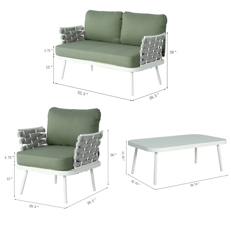 Roomfitters Steel 4-Piece Outdoor Conversation Set with Woven Rope Armrests and Cushions