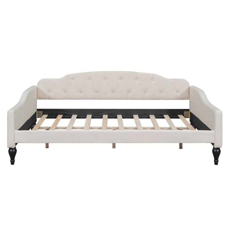 Full Size Beige Tufted Upholstered Daybed with Sturdy Wood Frame, No Box Spring Required, for Small Spaces and Guest Rooms