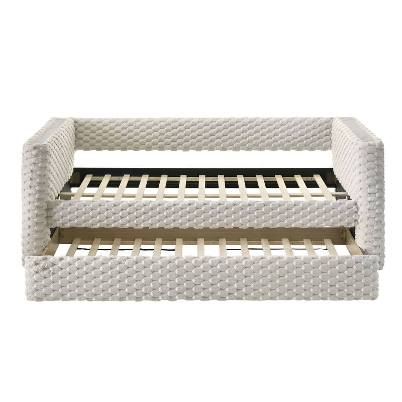 Sely Daybed w Pull Out Trundle, Faux Marble Top, Beige Upholstery