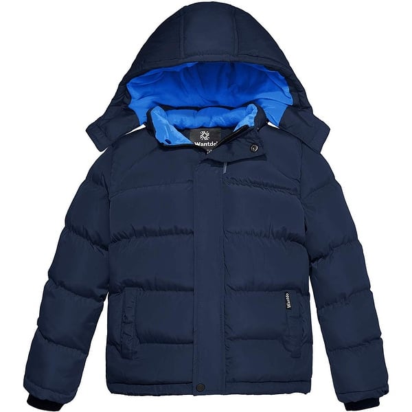 Wantdo Boys Winter Warm Fleece Coat Thickened Cotton Padding Jacket Windproof Outerwear Coat Outdoor Hooded Jacket