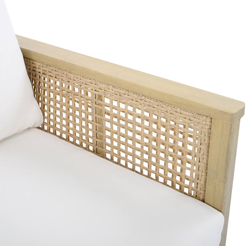 Christopher Knight Home - Nordic Modern Outdoor Acacia Wood & Wicker 3-Seater Sofa with Waterproof Cushions