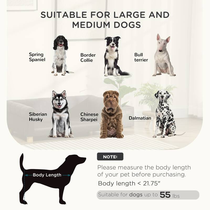 Soft Foam Large Dog Couch for a Fancy Dog Bed, Spongy Dog Sofa Bed with Washable Cover, Wooden Legs, Elevated Dog Bed, Gray