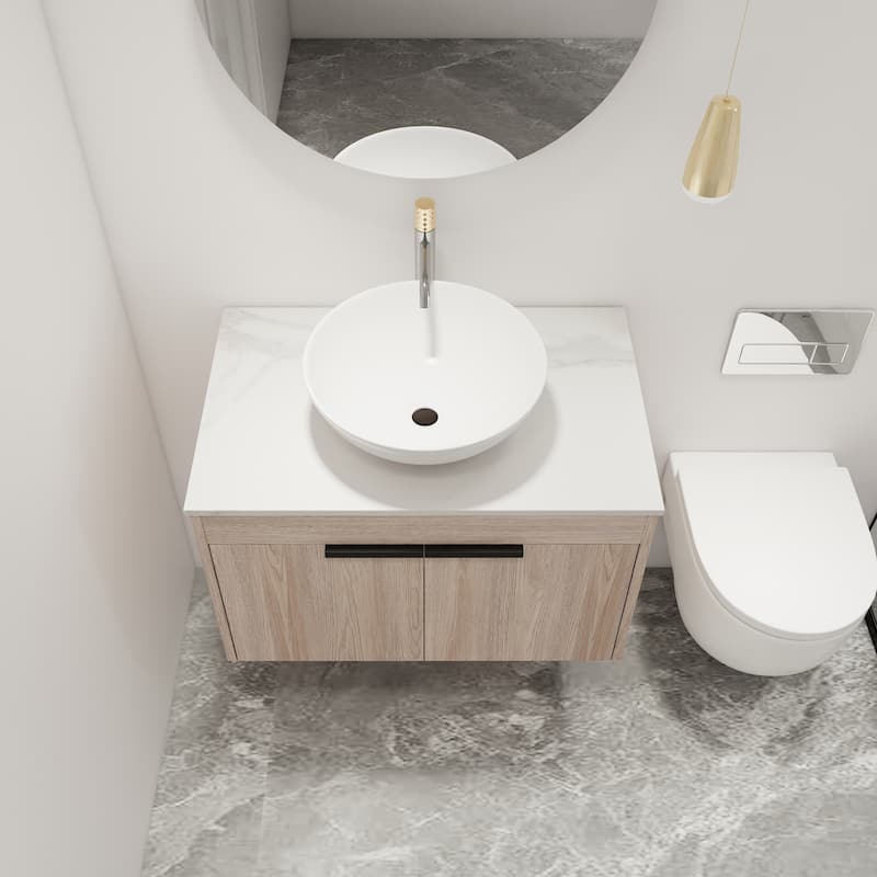 Malwee 24"/30" Floating Bathroom Vanity, Wall Mounted Bathroom Vanity with Ceramic Sink,Soft Close Doors