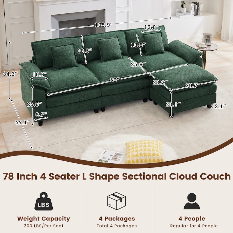 Modular Chenille Sectional Sofa with Ottomans, Deep Seat, Wide Padded Armrests, 2-Seat / 3-Seat / 4-Seat Options
