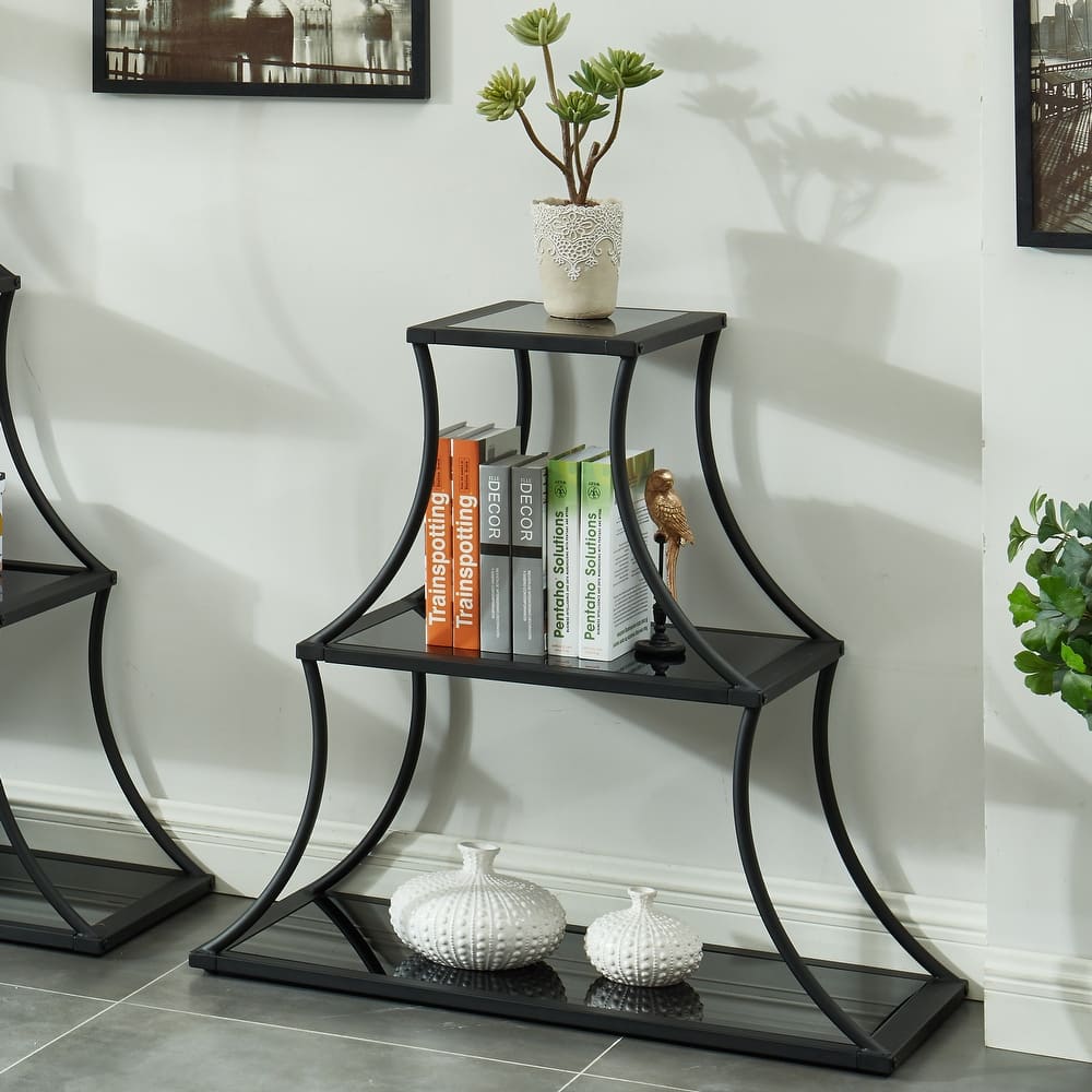 Gliny Contemporary Glass Shelves Open Back Bookcase by Furniture of America