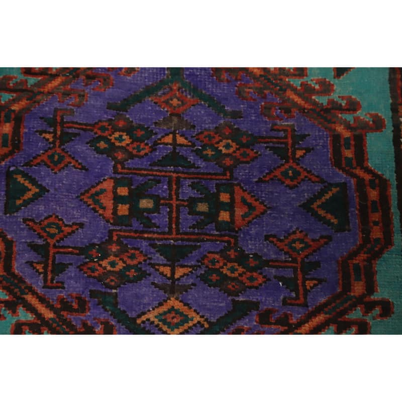 Hand Knotted Oriental 100% Wool Carpet Traditional Geometric Navy Blue & Blues Ardebil Runner Rug - 10' 6'' X 3' 3''