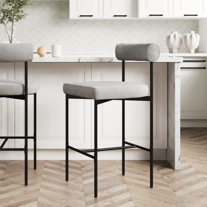 Nathan James Dahlia Counter Height Barstool or Dining Chair with Back and Upholstered Cushion - Single - Light Grey - Counter Height - 23-28 in.