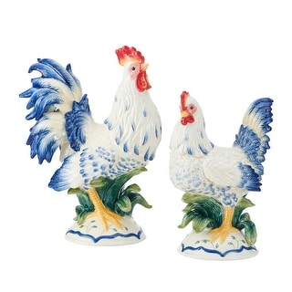 Fitz and Floyd Sicily Blue Rooster Hen Figure Set