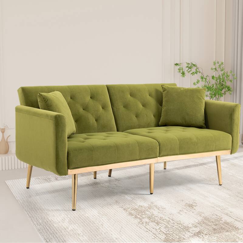 65.35" Velvet Futon Sofa Bed with Adjustable Backrest