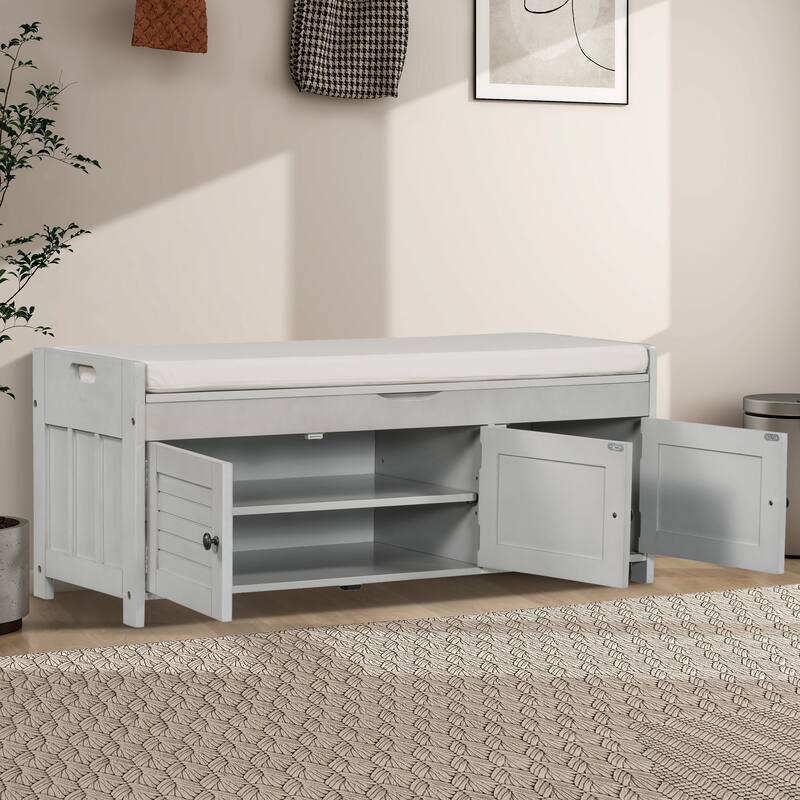 43.5" Storage Bench With Linen Blend Cushion