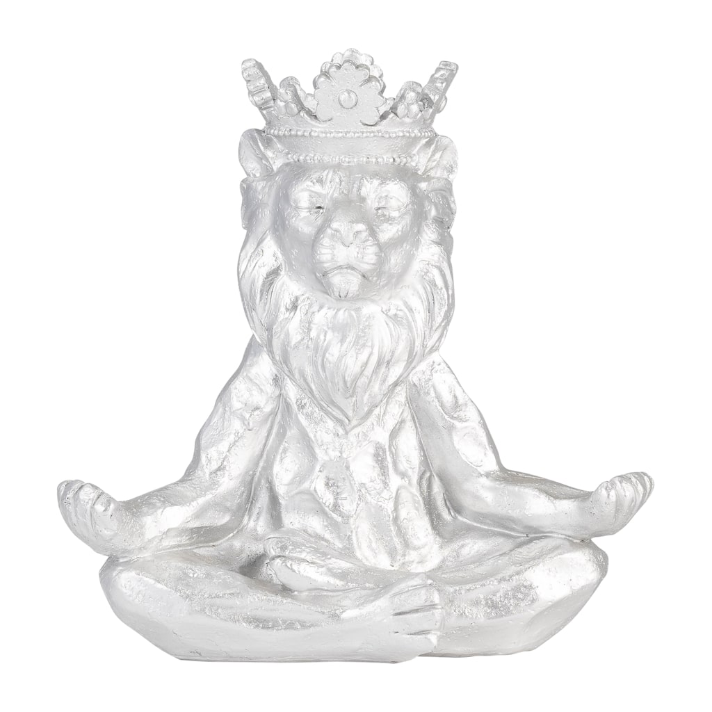 Resin Meditating Lion Figurine Animal Decor - 7"