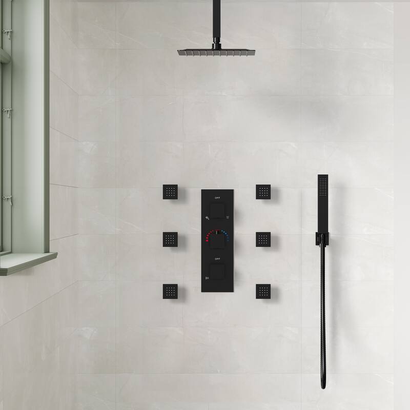Thermostatic Shower System 12" Rain Shower Head with High Pressure Handheld Spray