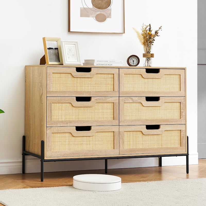 Eie Rattan BedroomDresser Organizer Units for Living Room - Natural - 6-drawer