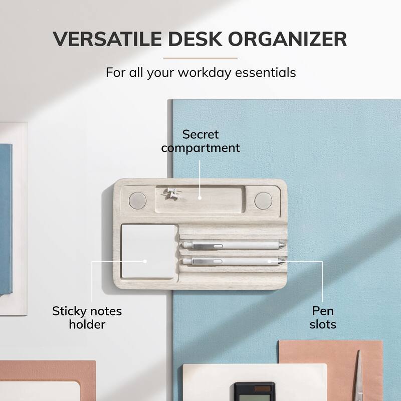 Jani Wooden Desk Organizer with Magnetic Whiteboard - Solid Wood, Hidden Storage & Anti-Skid Base for Home, Office & Workspaces